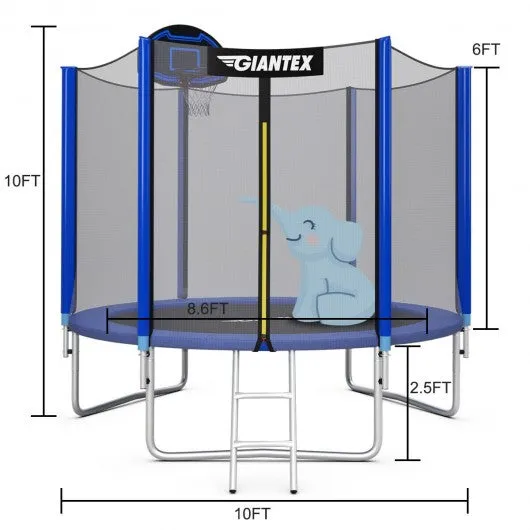 10FT Round Trampoline with Safety Enclosure Net-10'