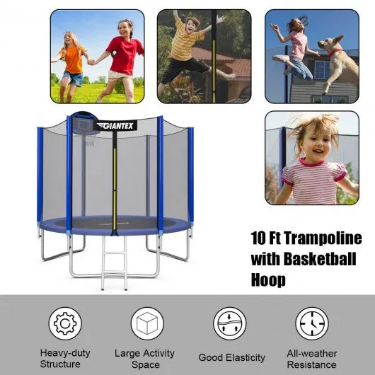 10FT Round Trampoline with Safety Enclosure Net-10'