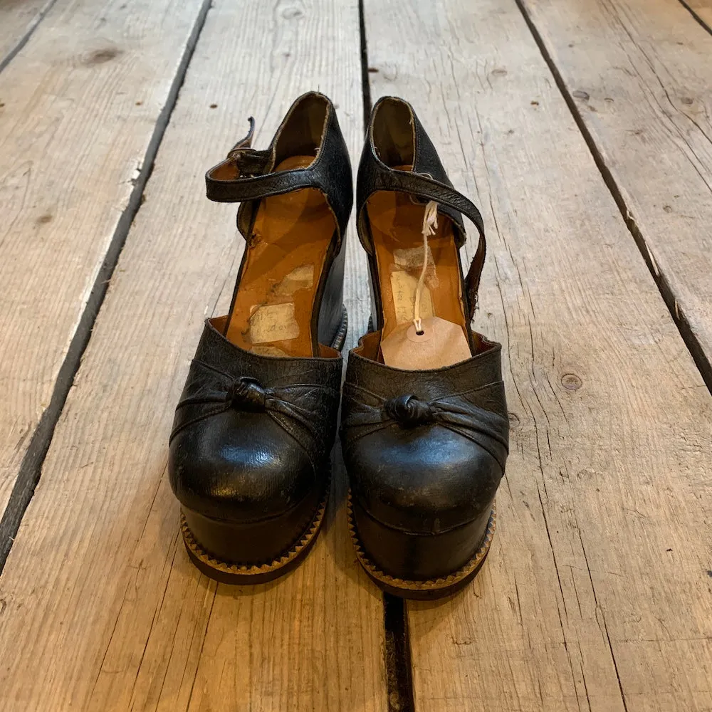 1970s Black Leather Platform Shoes