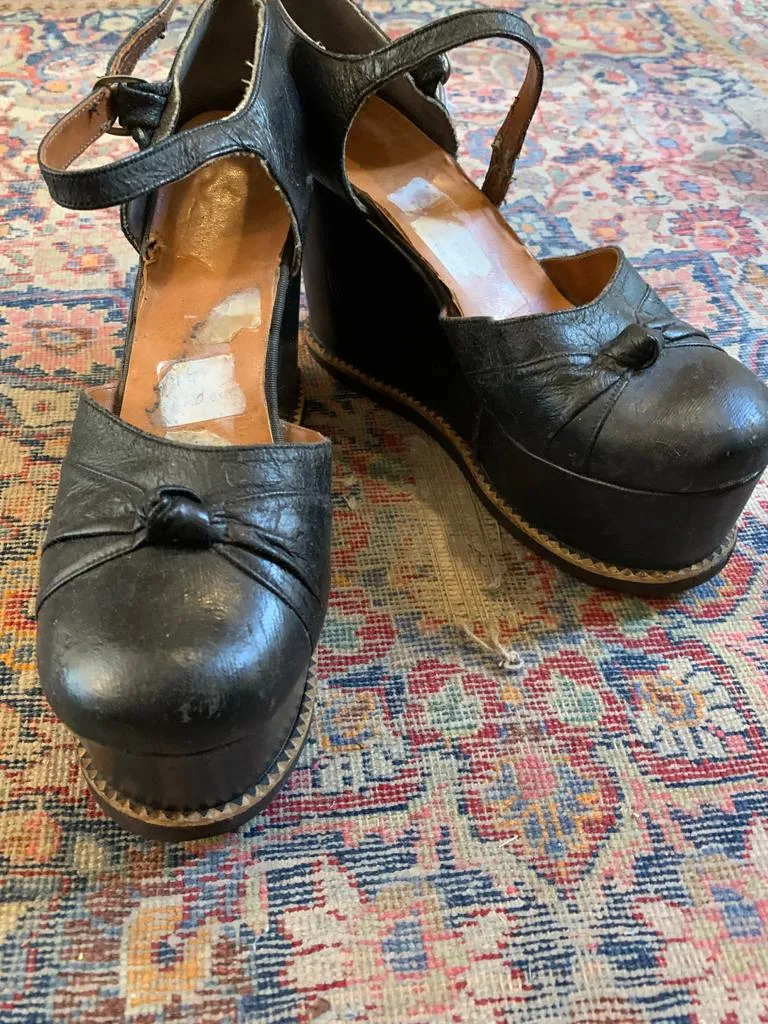 1970s Black Leather Platform Shoes