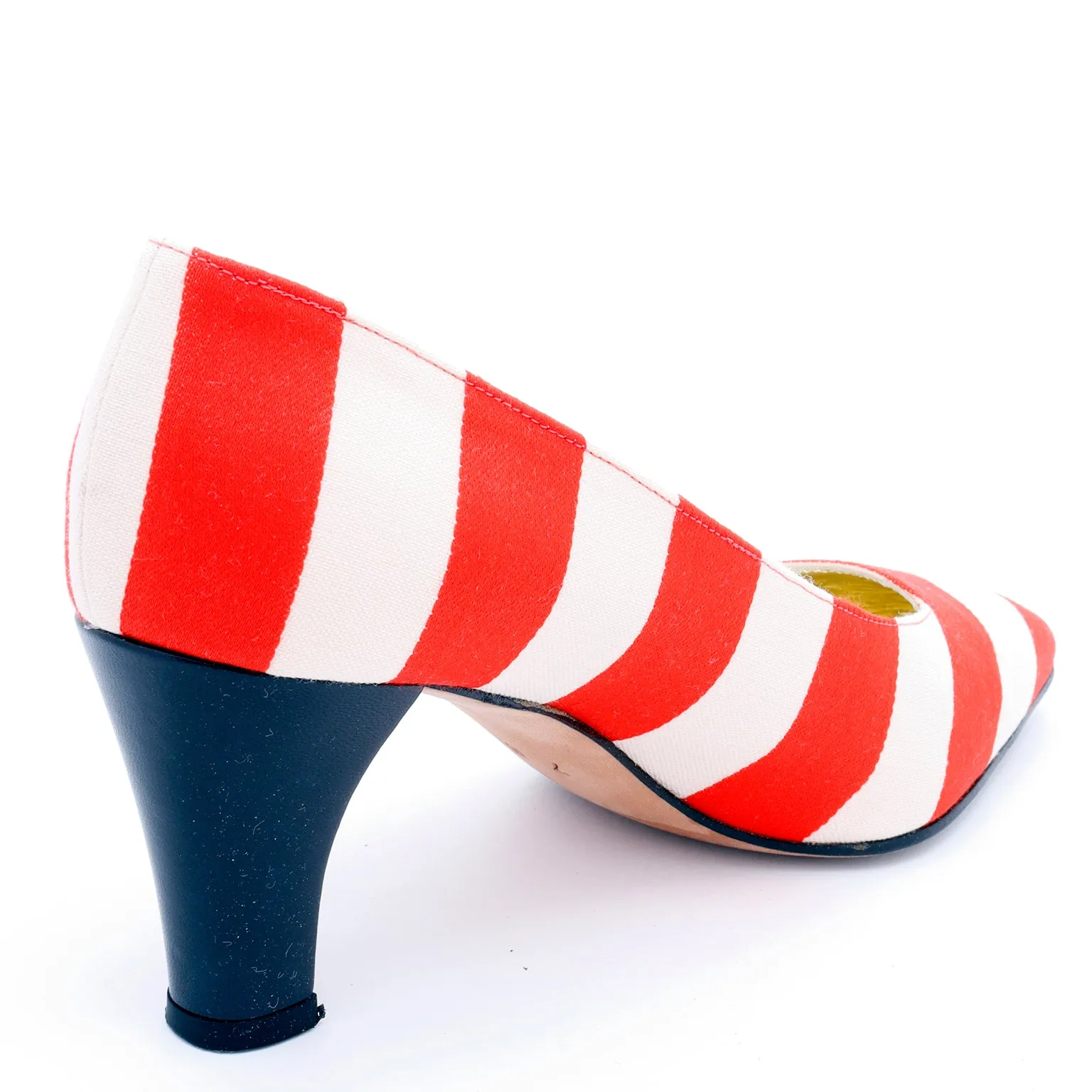 1980s Escada Vintage Red & White Striped Shoes w Black Heels