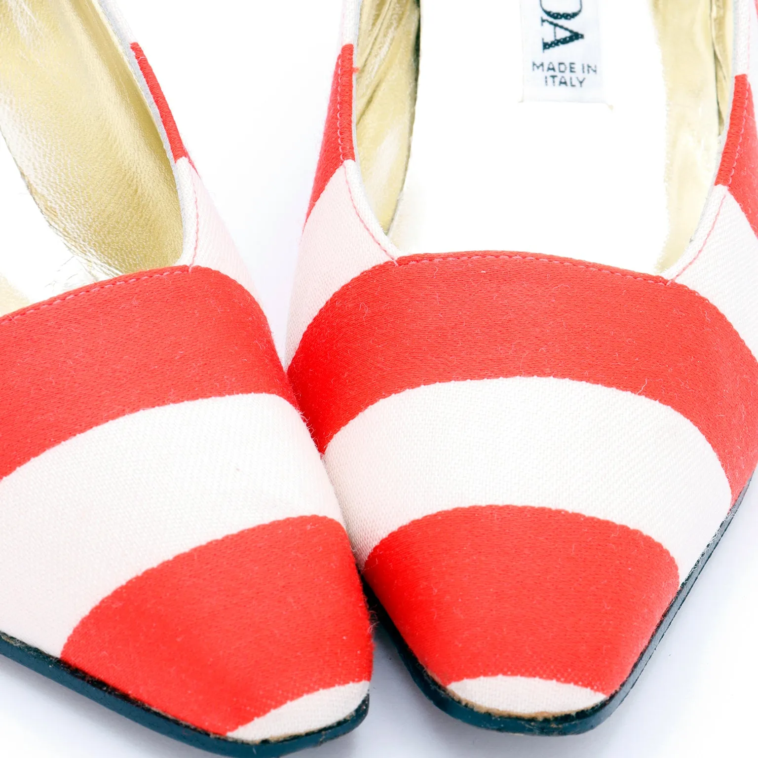 1980s Escada Vintage Red & White Striped Shoes w Black Heels