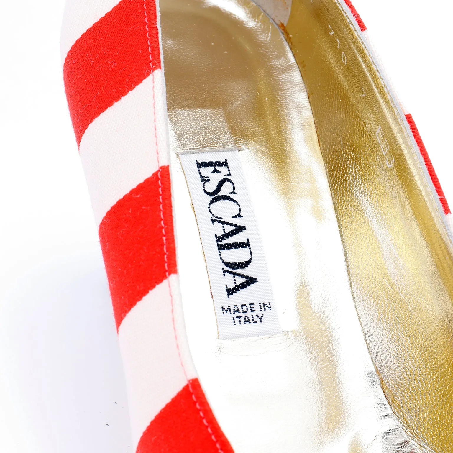 1980s Escada Vintage Red & White Striped Shoes w Black Heels