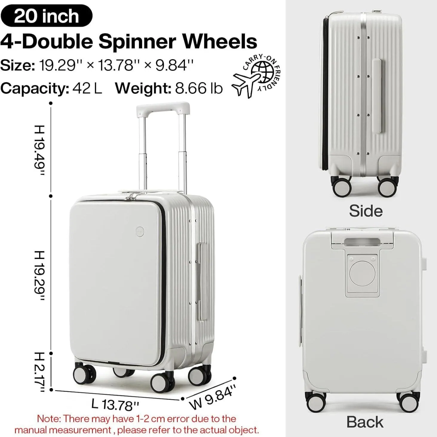 20-Inch Smoke White Hardside Suitcase with Spinner Wheels