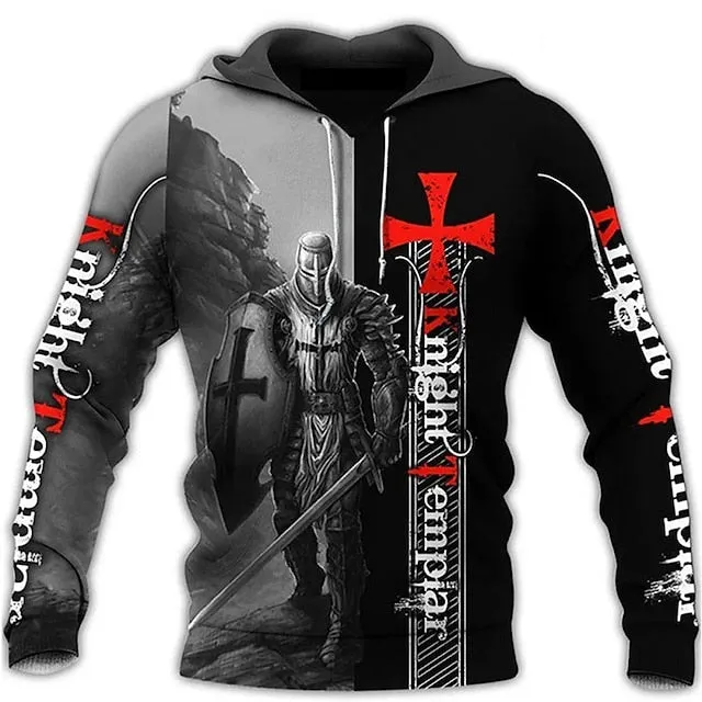 3D Vertigo Knights Templar Cross Print Men's Hoodie Sweatshirt