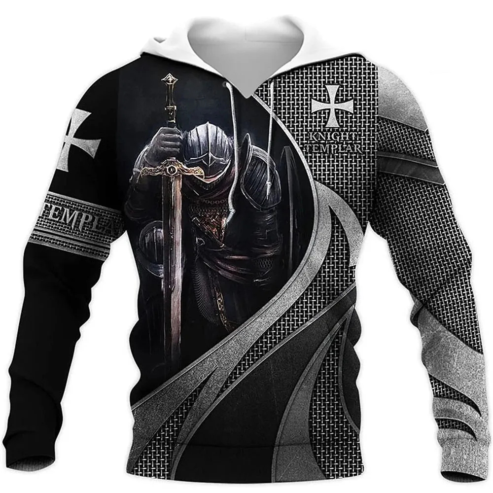 3D Vertigo Knights Templar Cross Print Men's Hoodie Sweatshirt