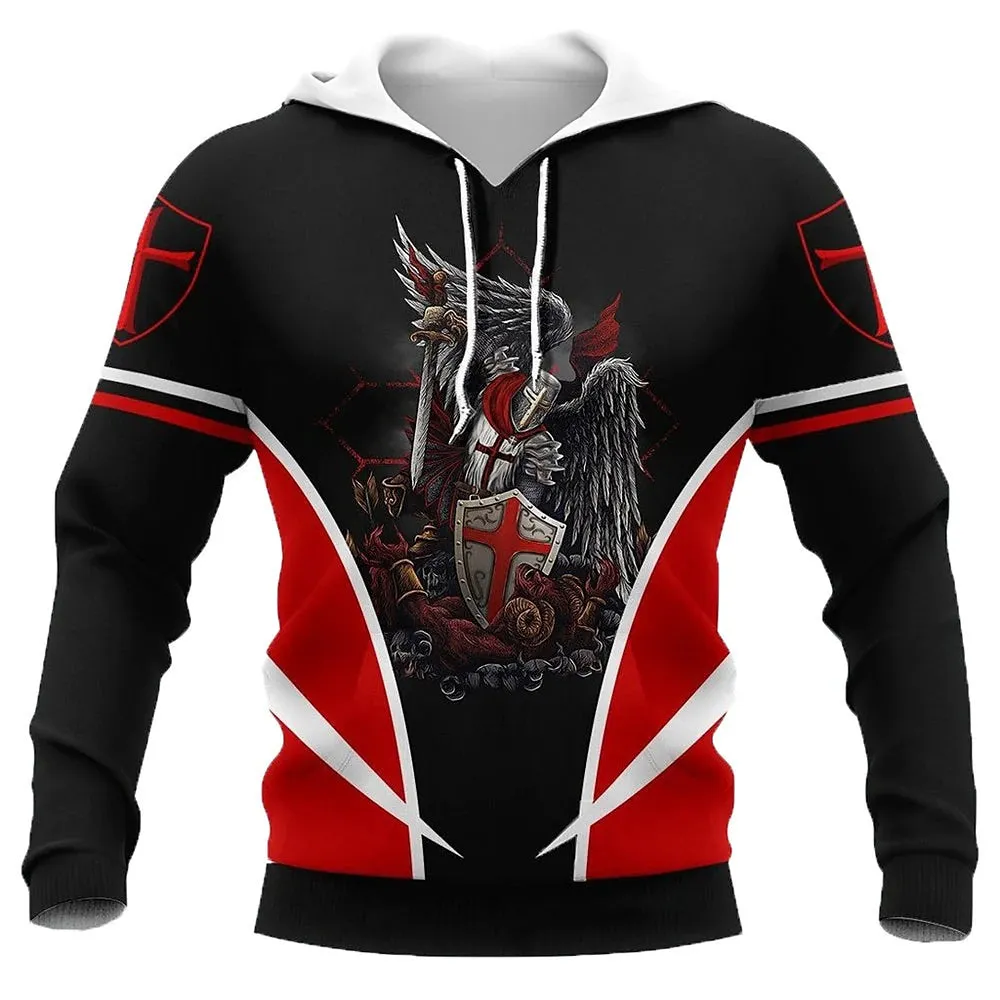 3D Vertigo Knights Templar Cross Print Men's Hoodie Sweatshirt