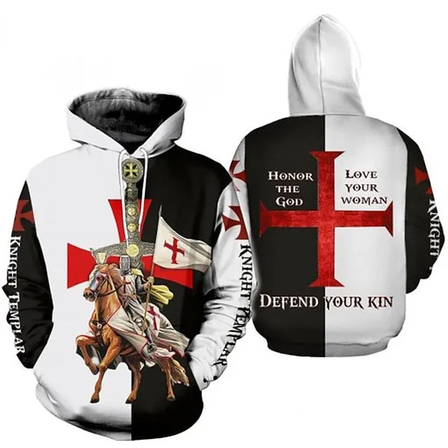 3D Vertigo Knights Templar Cross Print Men's Hoodie Sweatshirt