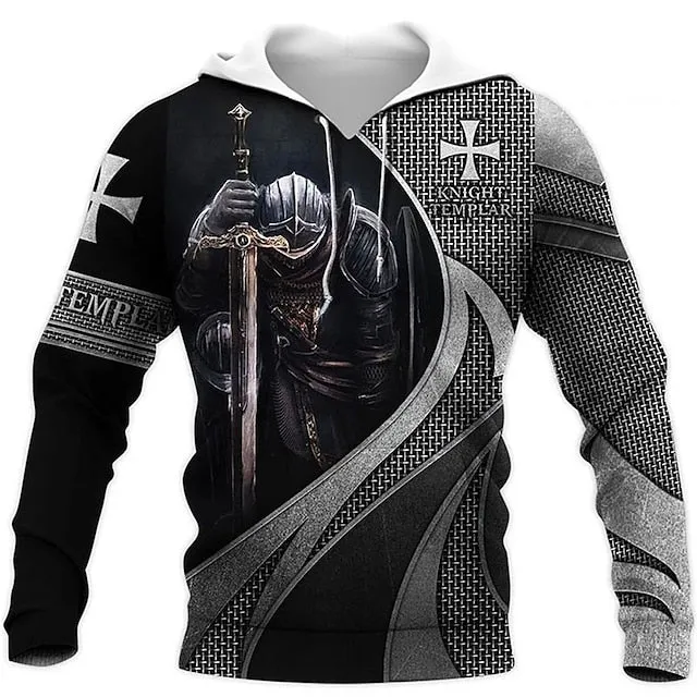 3D Vertigo Knights Templar Cross Print Men's Hoodie Sweatshirt