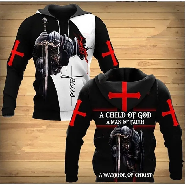 3D Vertigo Knights Templar Cross Print Men's Hoodie Sweatshirt