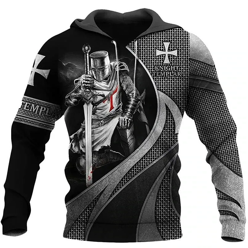 3D Vertigo Knights Templar Cross Print Men's Hoodie Sweatshirt