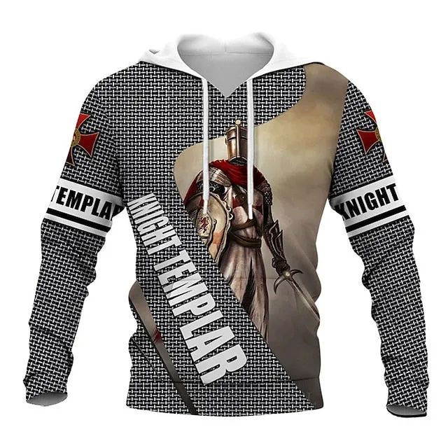 3D Vertigo Knights Templar Cross Print Men's Hoodie Sweatshirt