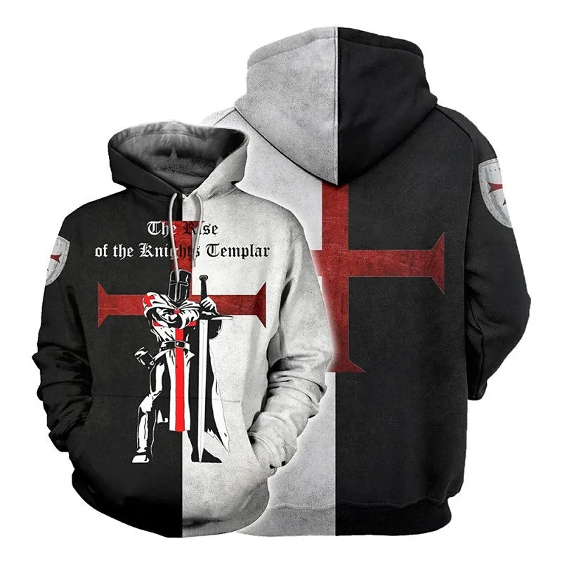 3D Vertigo Knights Templar Cross Print Men's Hoodie Sweatshirt