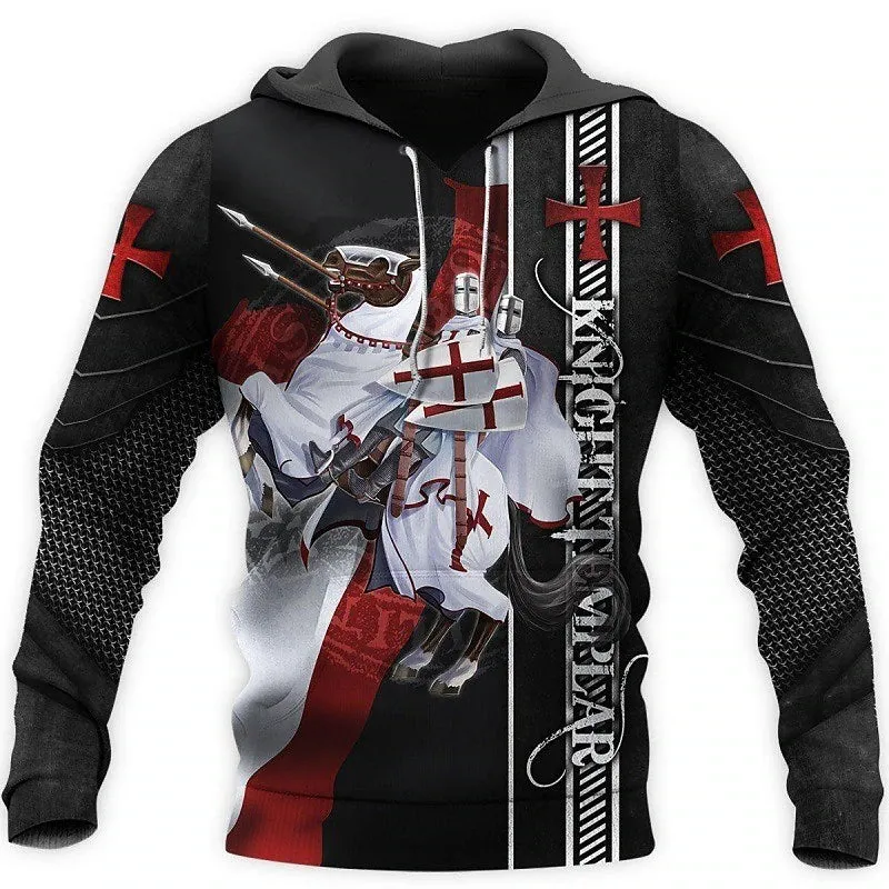 3D Vertigo Knights Templar Cross Print Men's Hoodie Sweatshirt