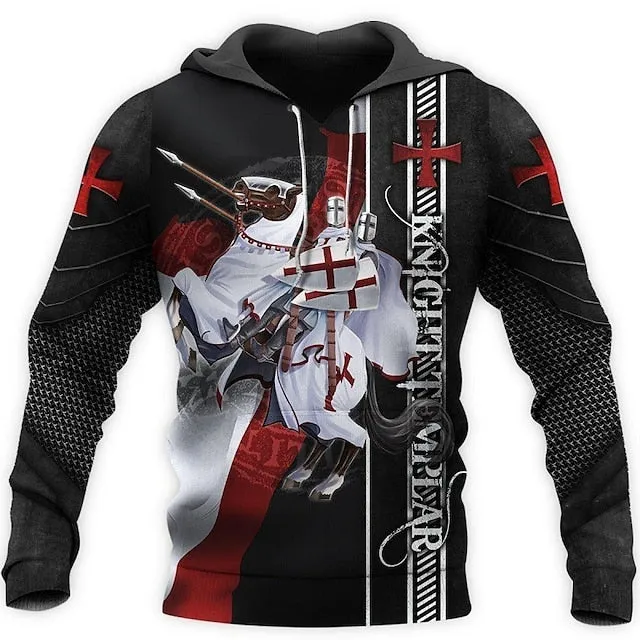 3D Vertigo Knights Templar Cross Print Men's Hoodie Sweatshirt