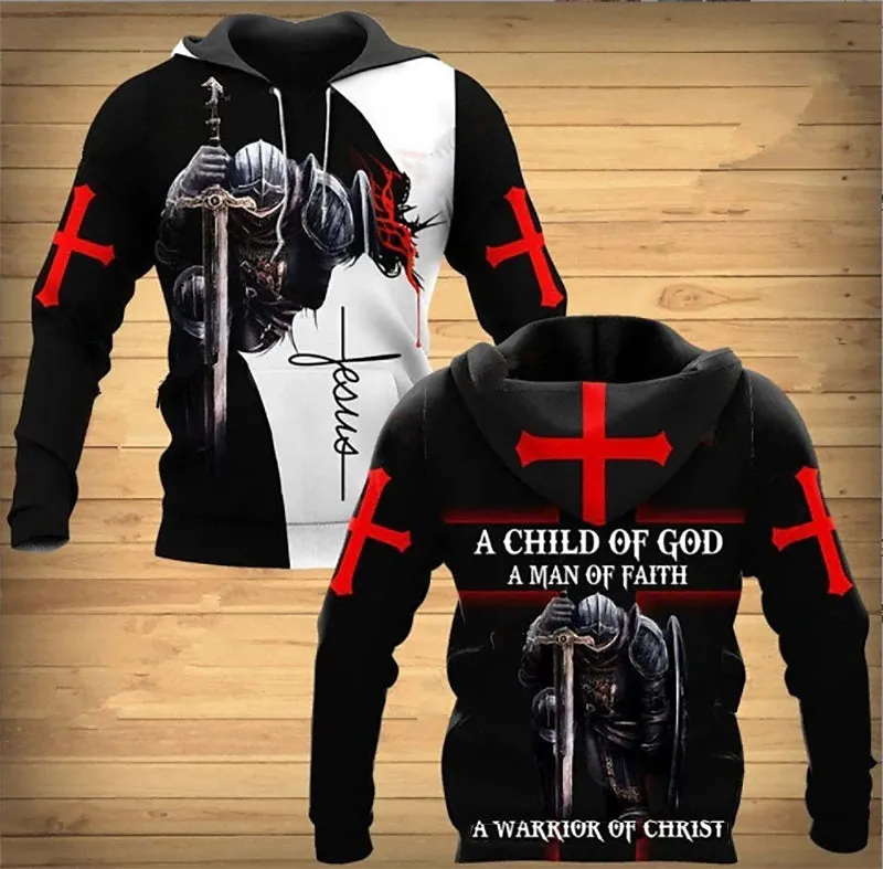 3D Vertigo Knights Templar Cross Print Men's Hoodie Sweatshirt