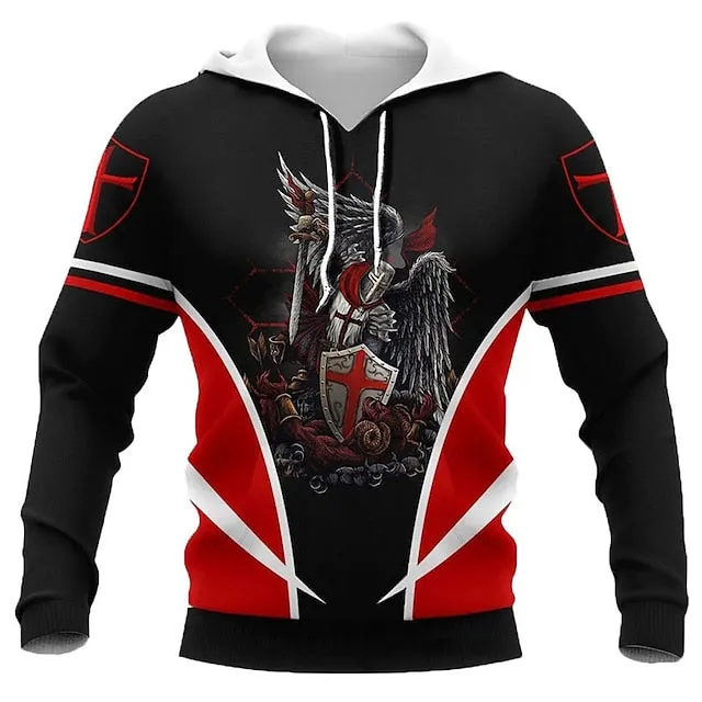 3D Vertigo Knights Templar Cross Print Men's Hoodie Sweatshirt