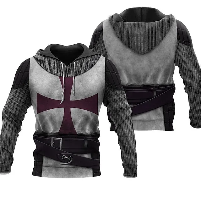 3D Vertigo Knights Templar Cross Print Men's Hoodie Sweatshirt