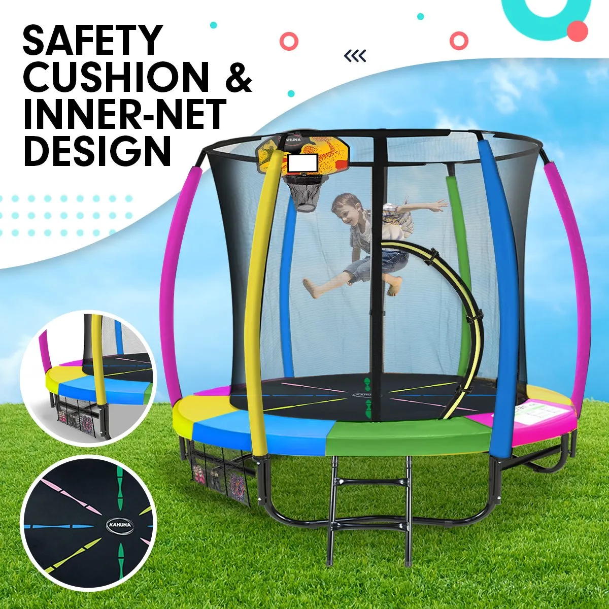 8ft Heavy-Duty Outdoor Kids Trampoline with Safety Net & Hoop - Kahuna