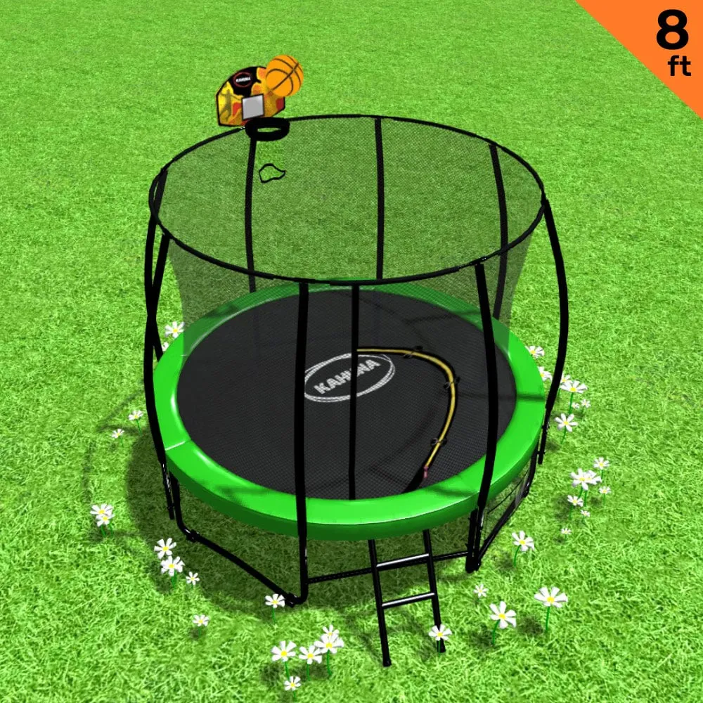 8ft Trampoline with Safety Net, Ladder & Basketball Set - Kahuna