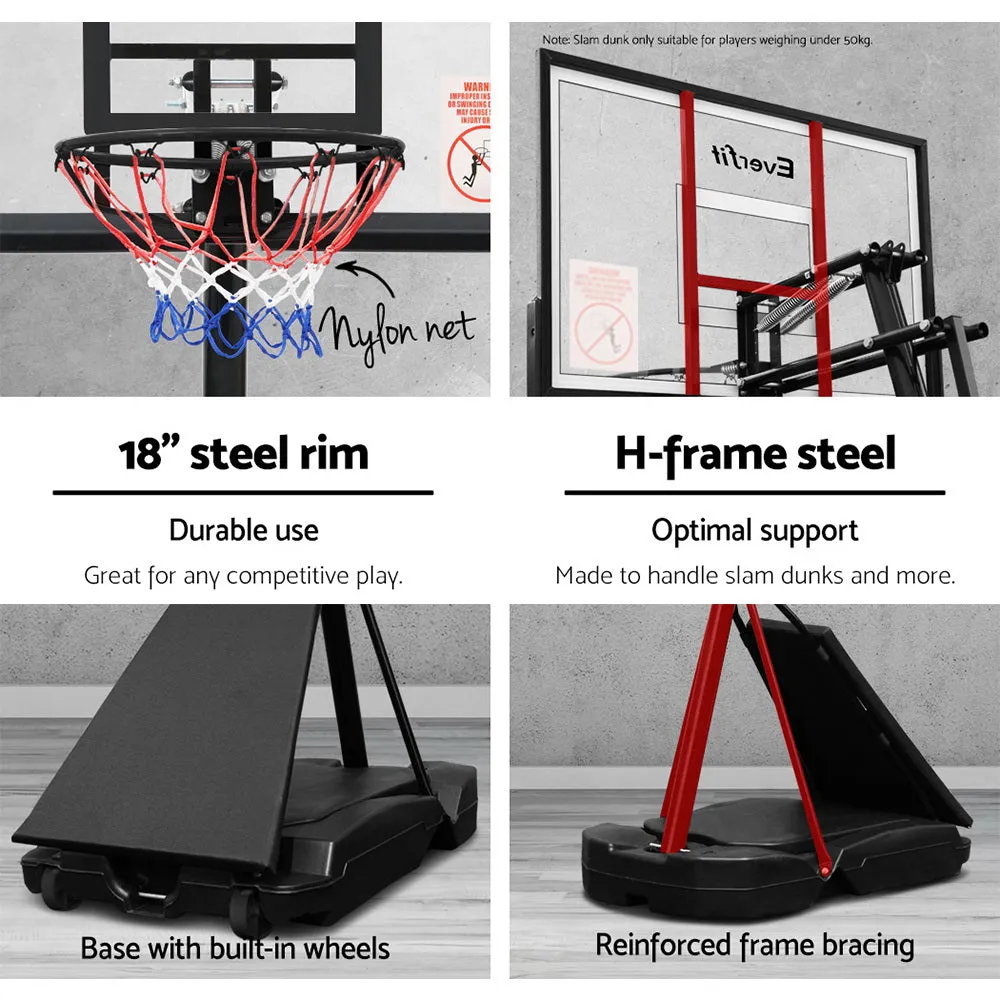 Adjustable 48" Basketball Hoop System, Steel Frame, Portable - Everfit