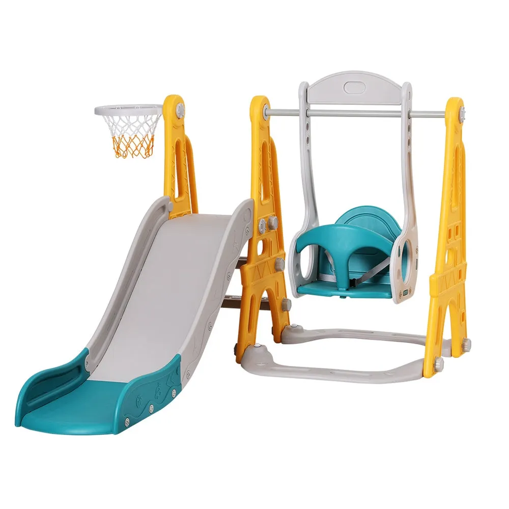 Adjustable Kids Slide Swing Basketball Set, 3-in-1 - Keezi