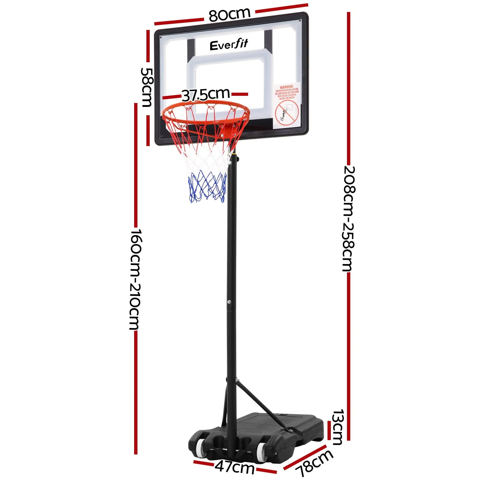 Adjustable Portable Basketball Stand, 32" Backboard, Everfit