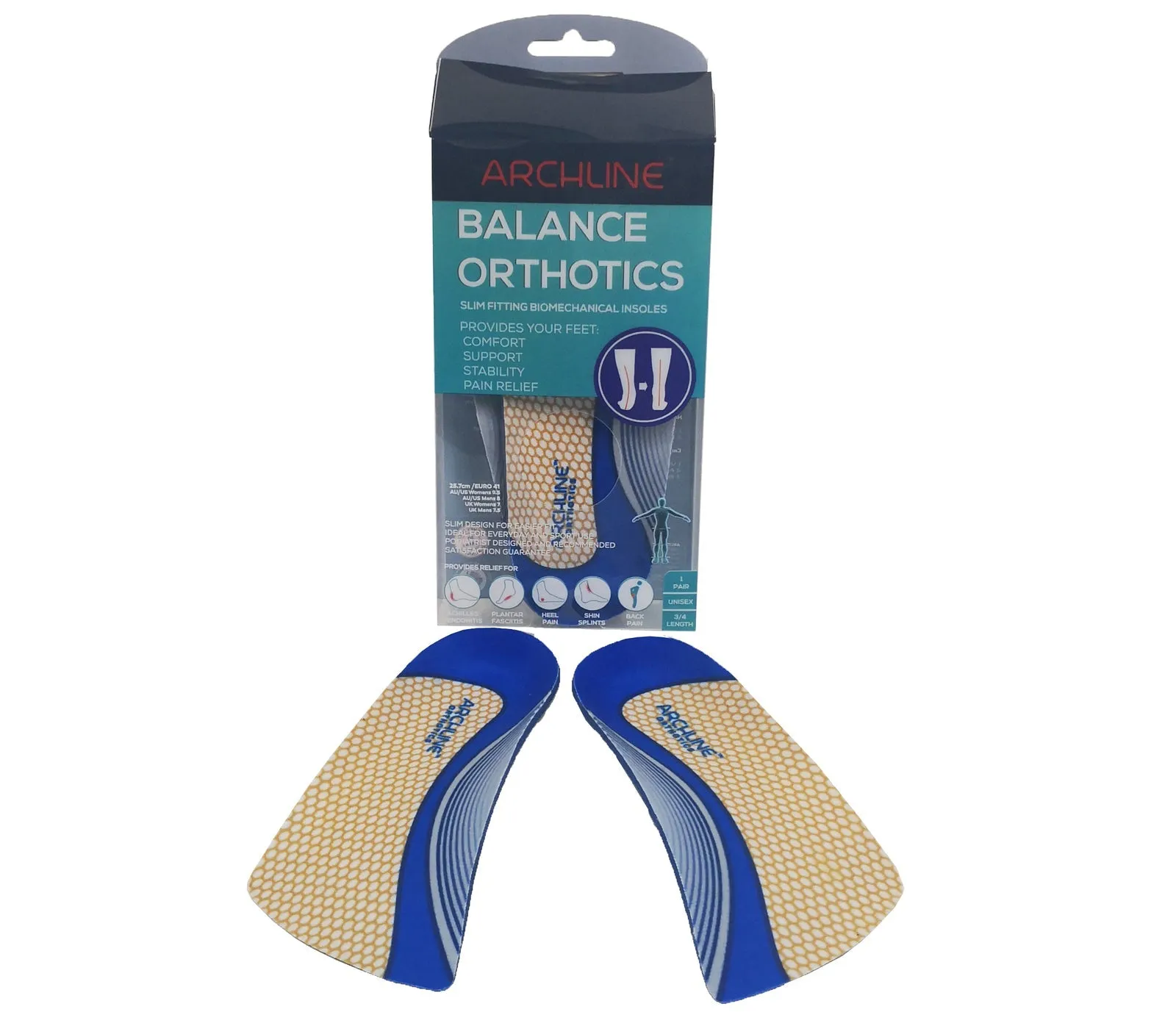 ARCHLINE 3/4 Slim Orthotics Plantar Fasciitis Insoles Balance Support Relief