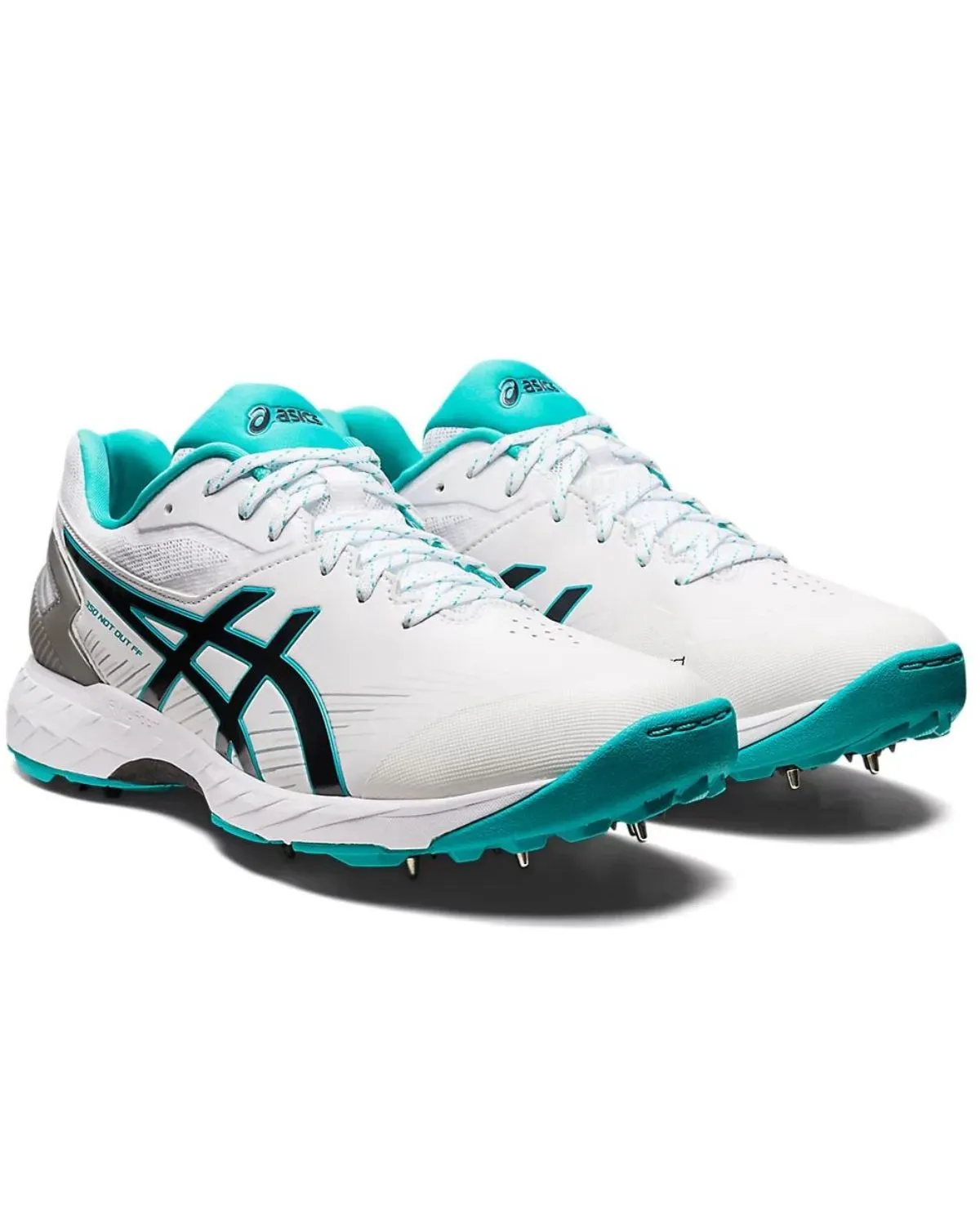 ASICS Gel 350 Not Out Cricket Shoes - Steel Spikes - White/Sea Glass