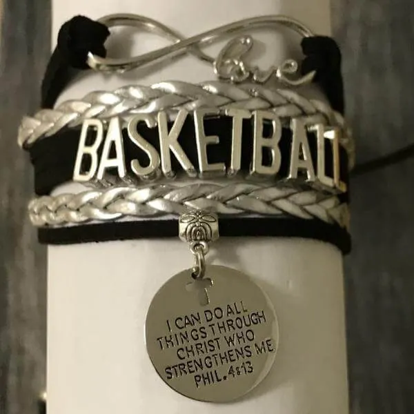 Basketball Christian Charm Bracelet, I Can Do All Things Through Christ Who Strengthens Me