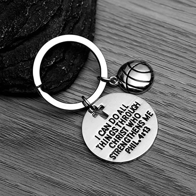 Basketball Christian I Can Do All Things Through Christ Who Strengthen Keychain