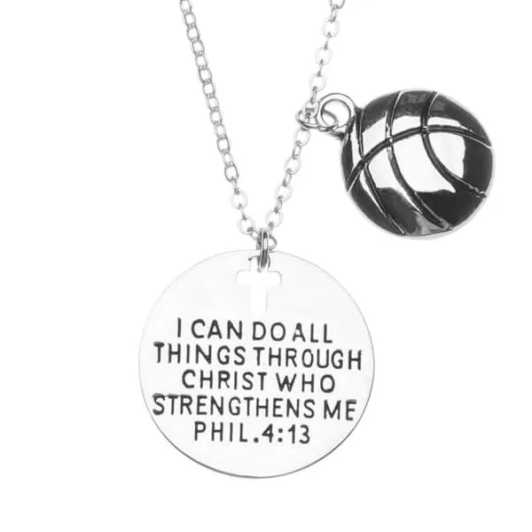 Basketball Faith I Can Do All Things Through Christ Who Strengthens Me Necklace