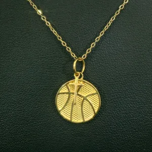 Basketball Necklace w/ Dangle Cross Pendant | Gold | Ready To Ship