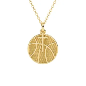 Basketball Necklace w/ Dangle Cross Pendant | Gold