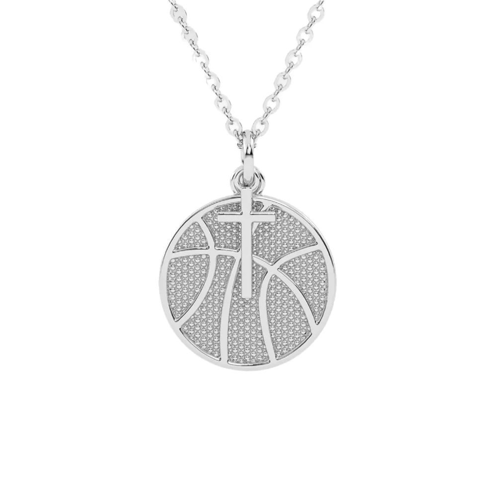 Basketball Necklace w/ Dangle Cross Pendant | Gold