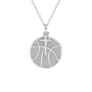 Basketball Necklace w/ Dangle Cross Pendant | Sterling Silver