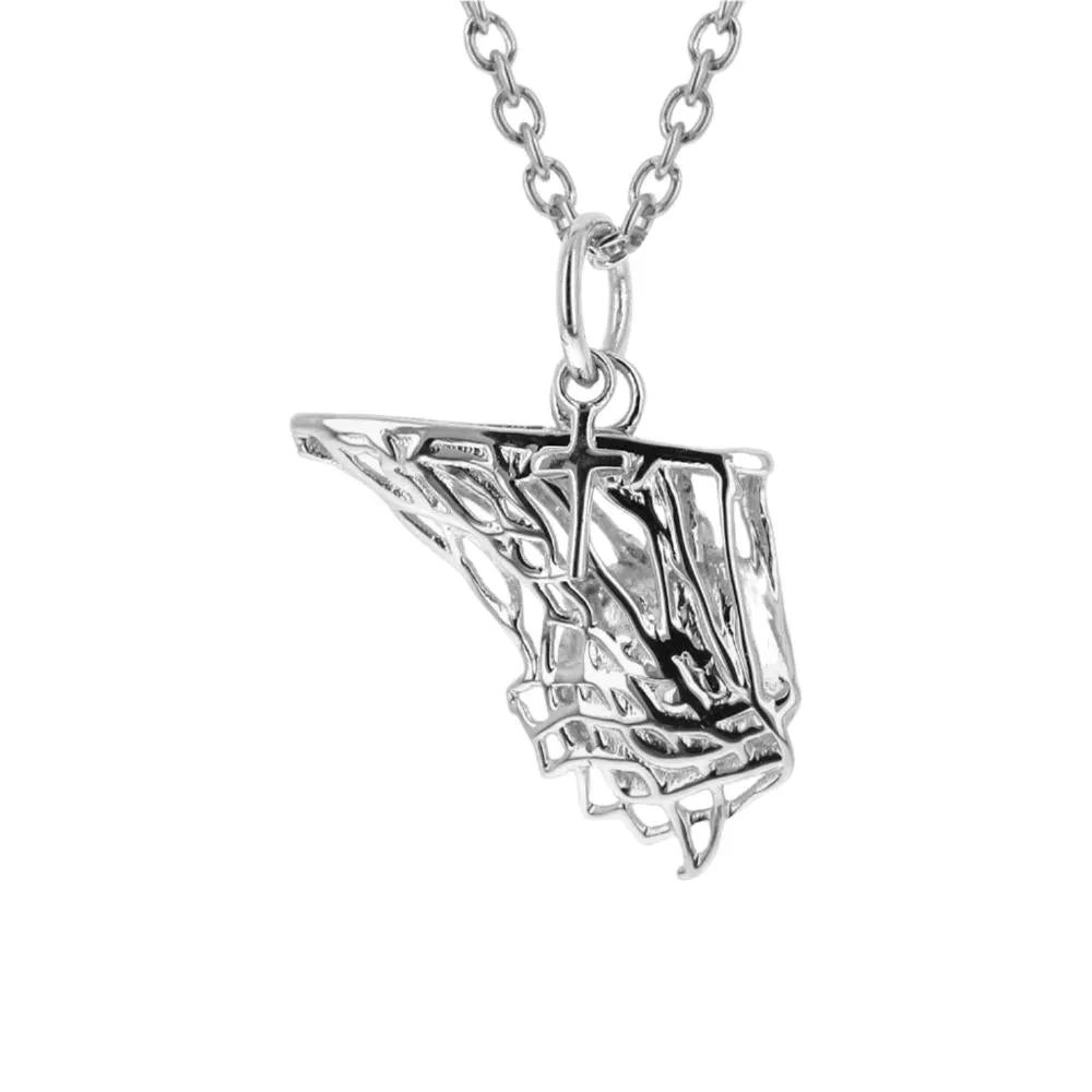 Basketball Net Necklace w/ Dangle Cross Pendant | Sterling Silver