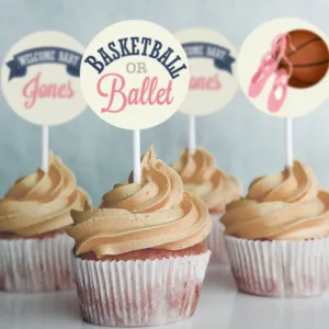 Basketball or Ballet Gender Reveal Cupcake Toppers | Ball Or Ballet