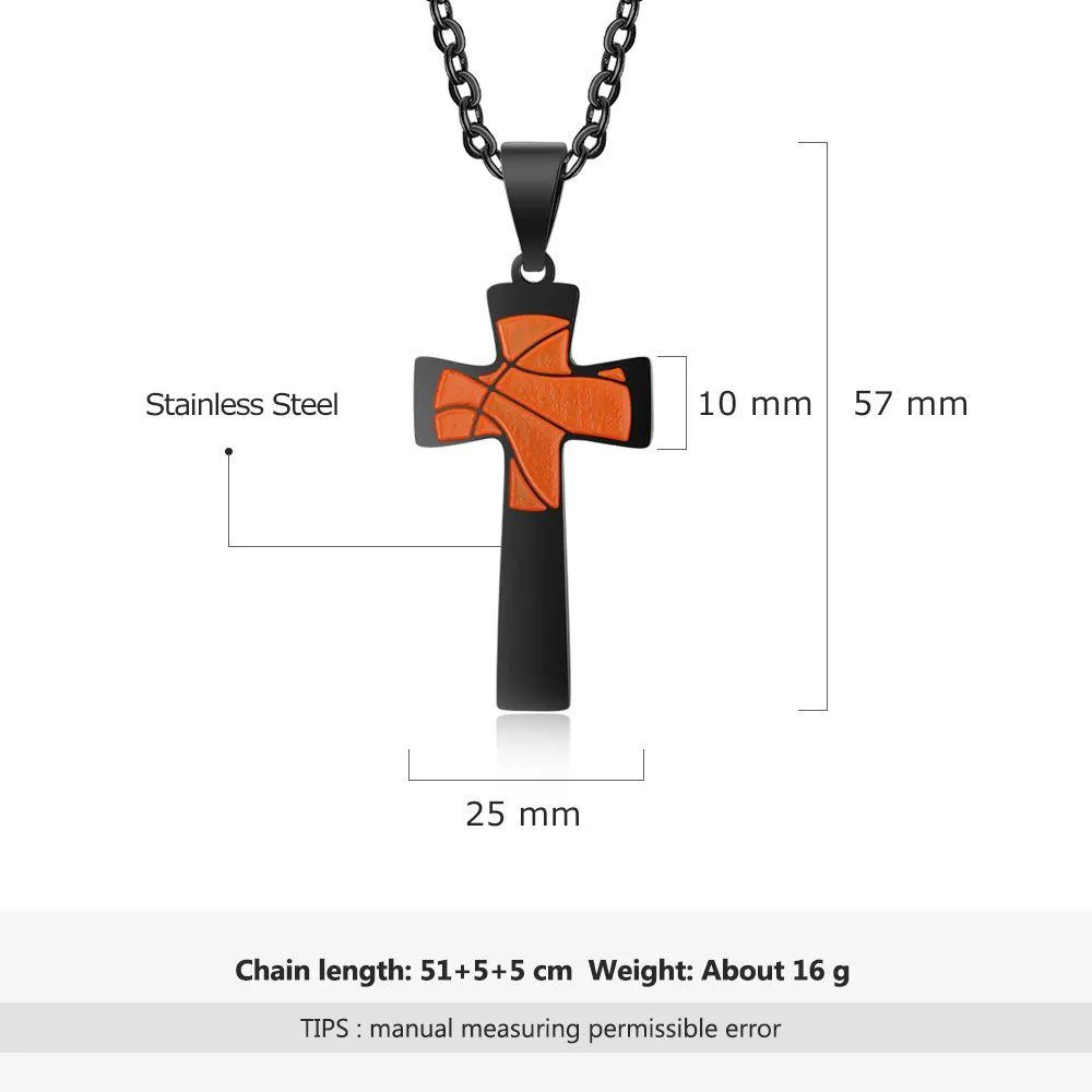 Basketball Pattern Cross Shape Personalized Pendant Necklace