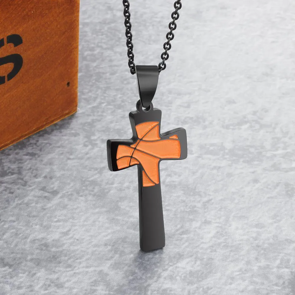 Basketball Pattern Cross Shape Personalized Pendant Necklace