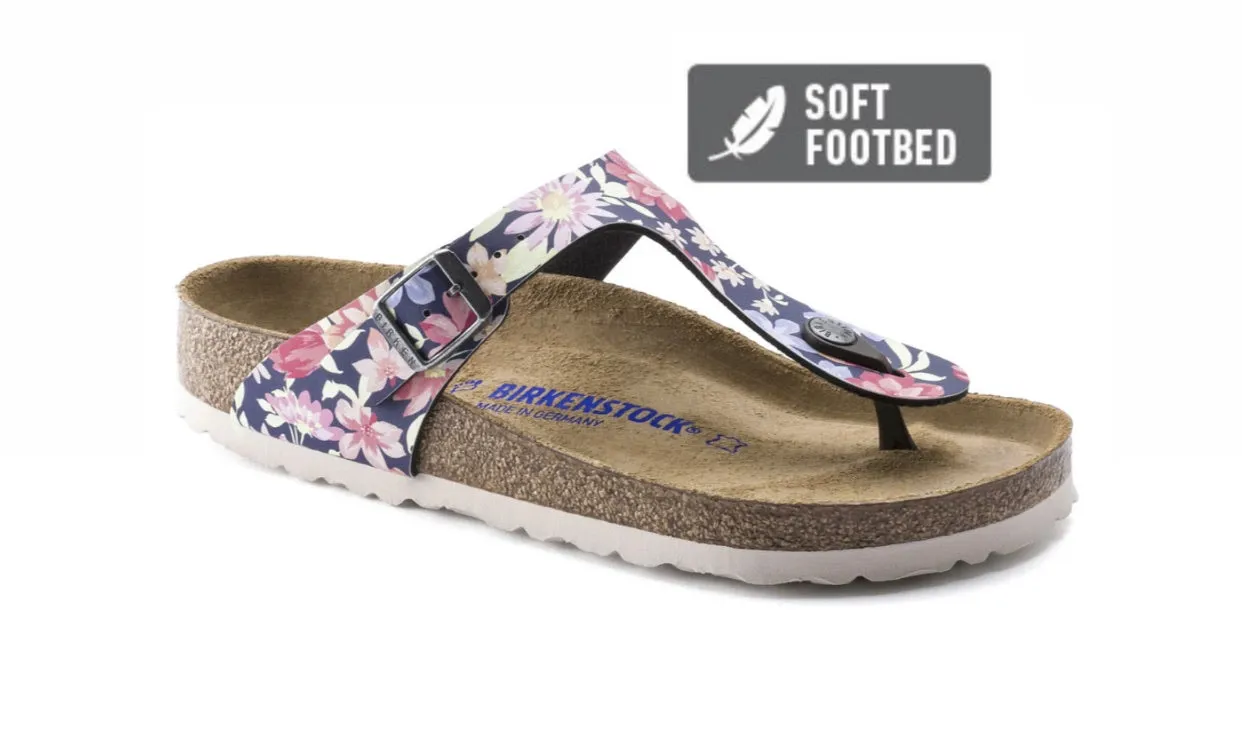 Birkenstock Gizeh Navy Supernatural Flowers Soft Footbed Birko-Flor Made In Germany