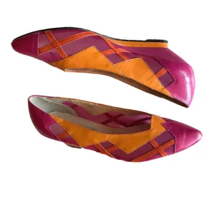 Bright Orange and Pink Wedge Heel Shoes Flats circa 1980s 7