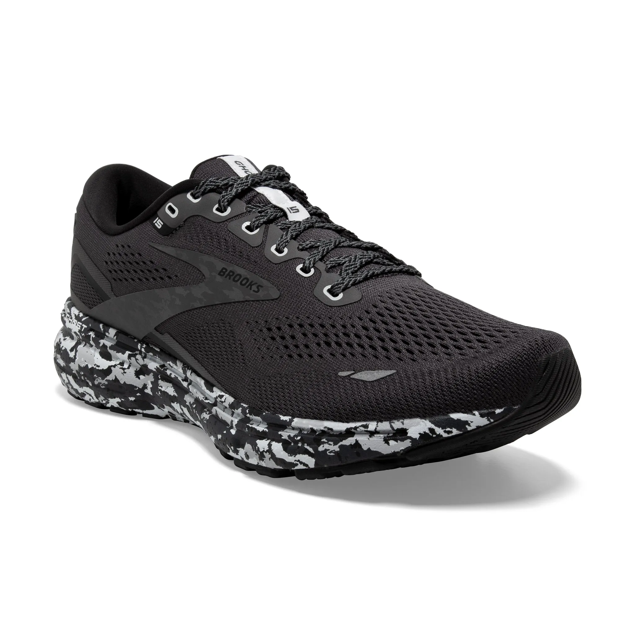 Brooks Men's 110393 004 Ghost 15 Ebony Black Oyster Cushion Neutral Running Shoes