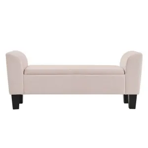 Cesar 55 Inch Ottoman Bench with Storage, Padded, Curved Arms, Pink Velvet By Casagear Home