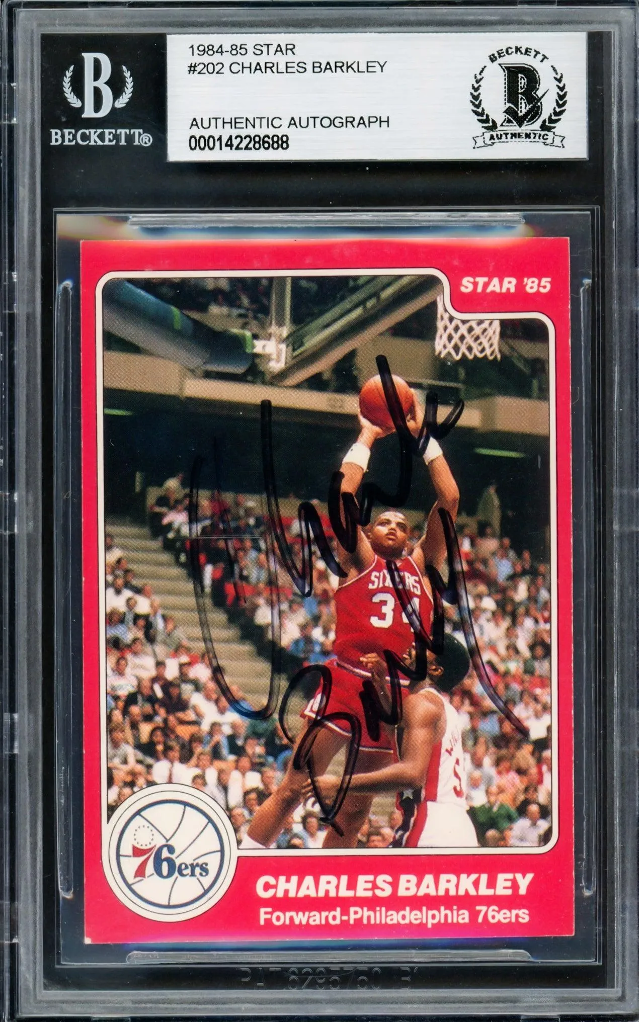 Charles Barkley Autographed 1984-85 Star Rookie Card #202 Philadelphia 76ers Vintage Signature Beckett BAS #14228688