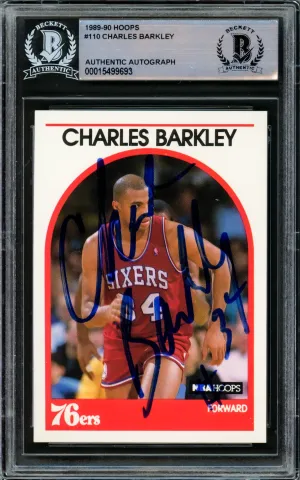 Charles Barkley Autographed 1989-90 Hoops Card #110 Philadelphia 76ers Vintage Signature Beckett BAS #15499693