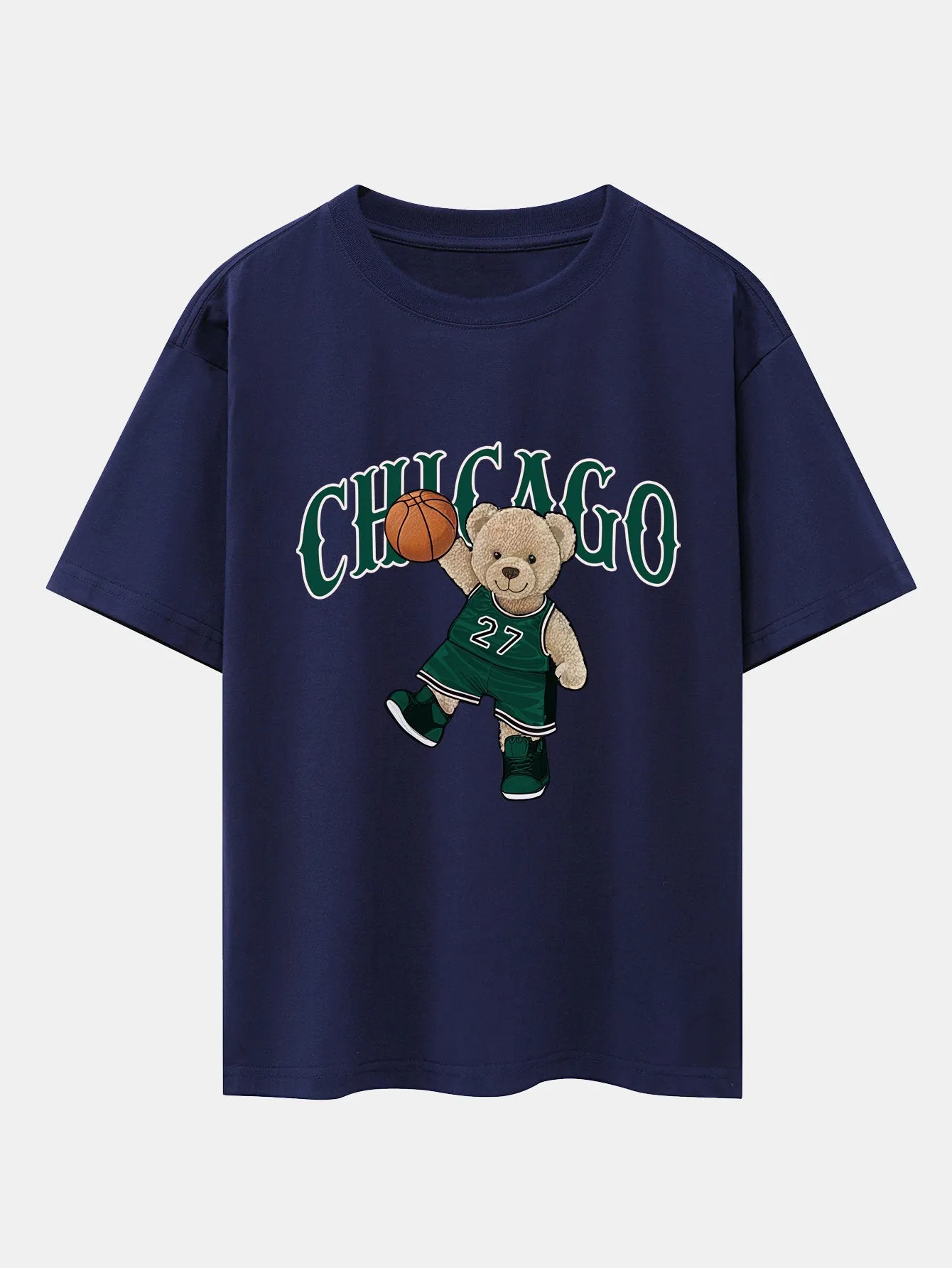 Chicago Basketball Bear Print Drop Shoulder Oversize T-Shirt