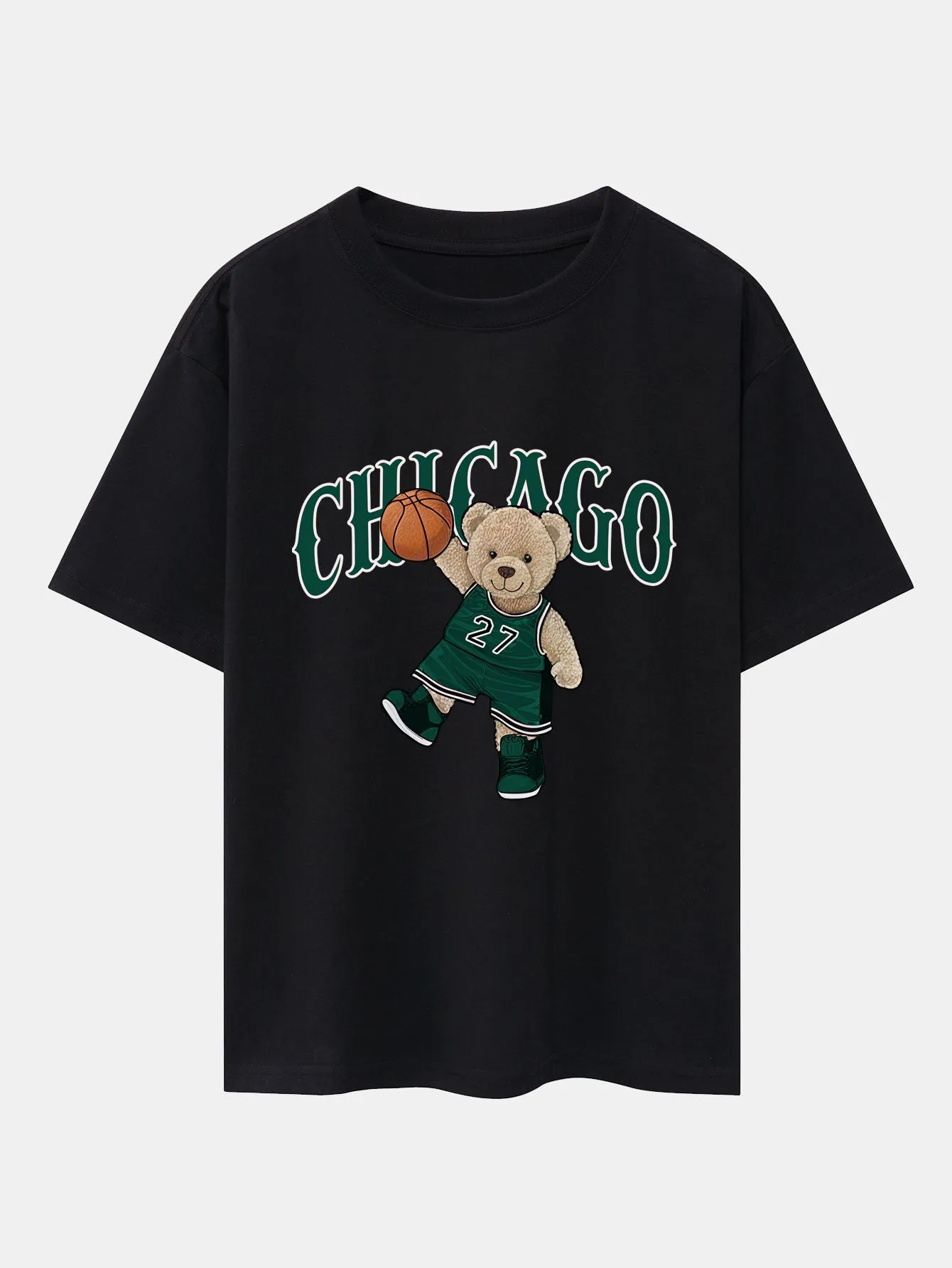Chicago Basketball Bear Print Drop Shoulder Oversize T-Shirt