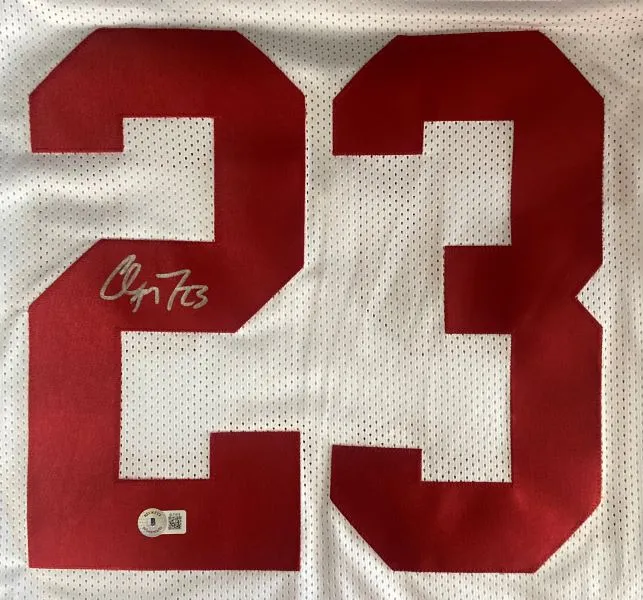 Christian McCaffrey San Francisco Signed White Football Jersey BAS