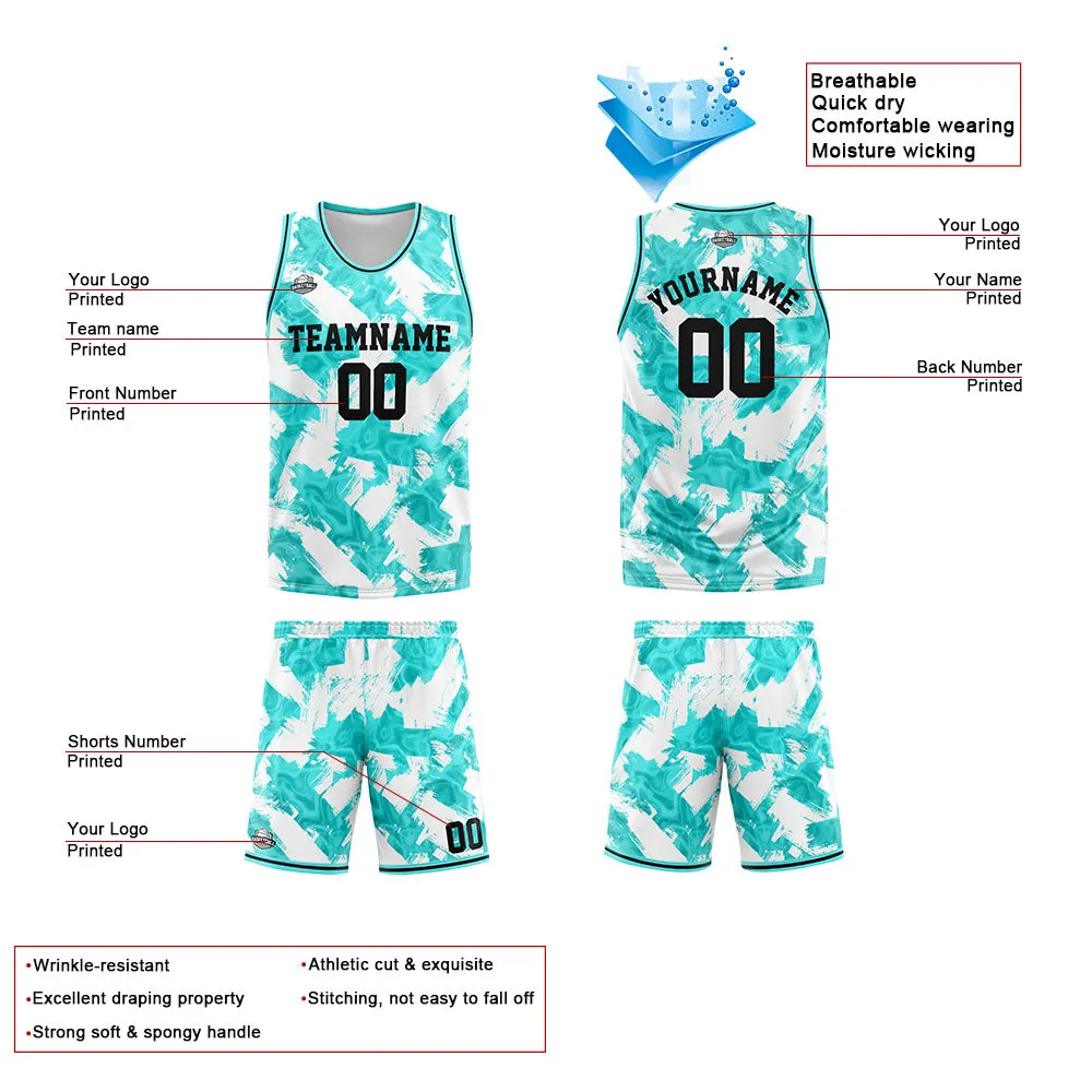 Custom Basketball Jersey Uniform Suit Printed Your Logo Name Number Aqua&White